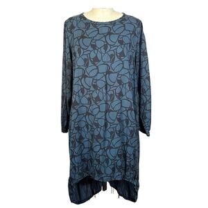Bodil Tunic Midi Dress in Blue & Black Print Size Medium